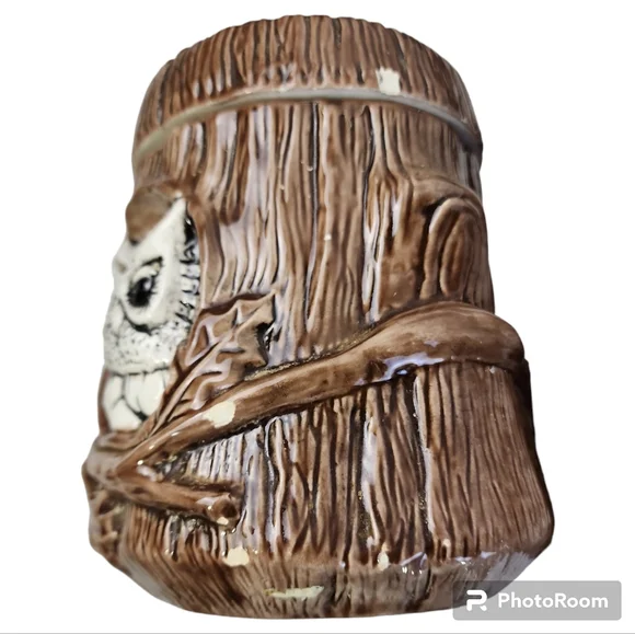 Vintage 1980 Owl Canister Set 2pc Double Sided With Acorn Pull Lids - Picture 11 of 11